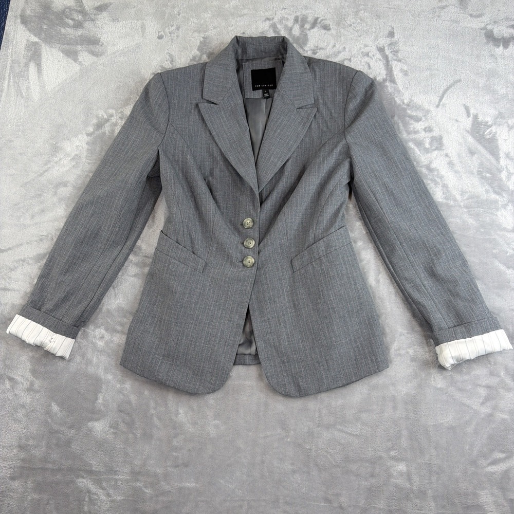 The Limited Womens Blazer Size 6 Gray Pinstripe 3 Button Stretch Career Jacket